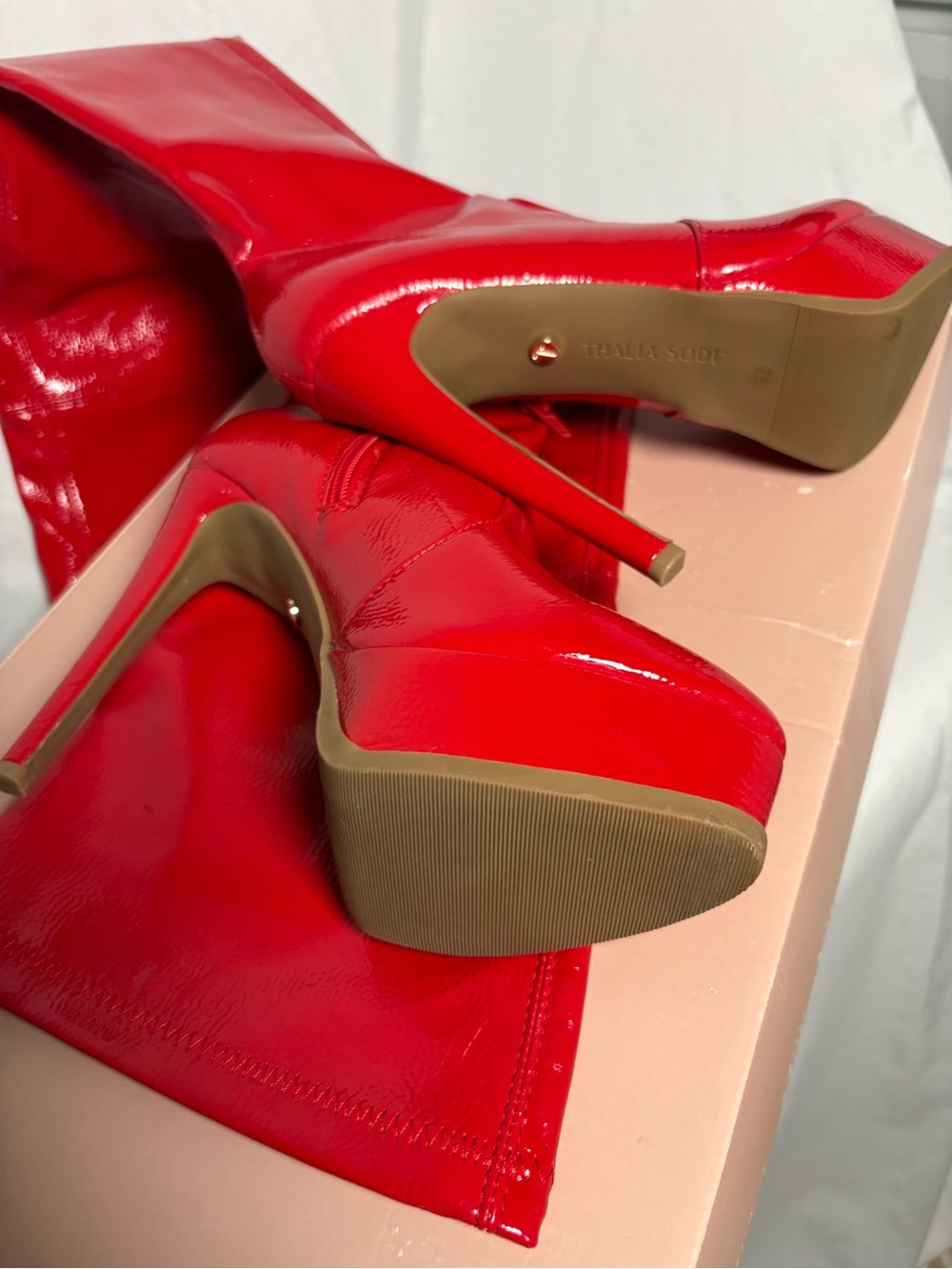 New Thalia Sodi Red Patent Over-the-Knee Heeled Boots size 7.5M - Picture 6 of 8